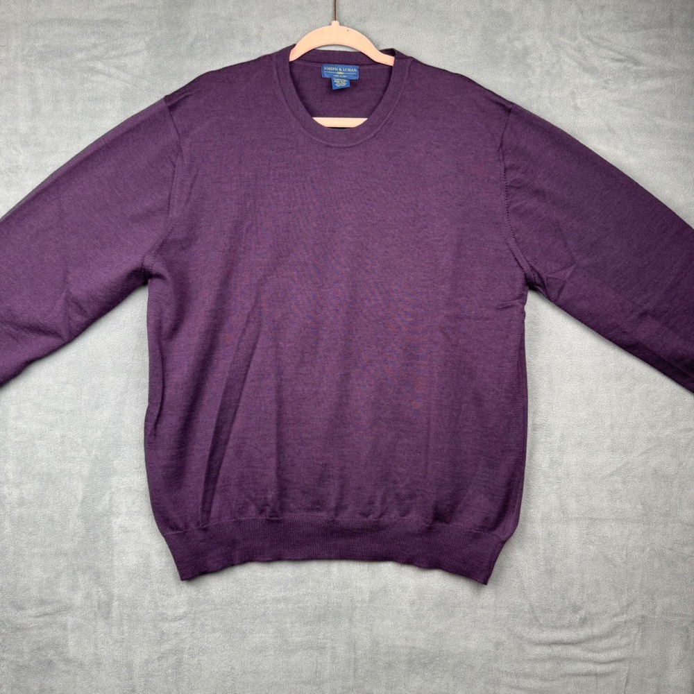 JOSEPH & LYMAN Mens XL Purple Merino Wool‎ Crew Neck Sweater Made in Italy